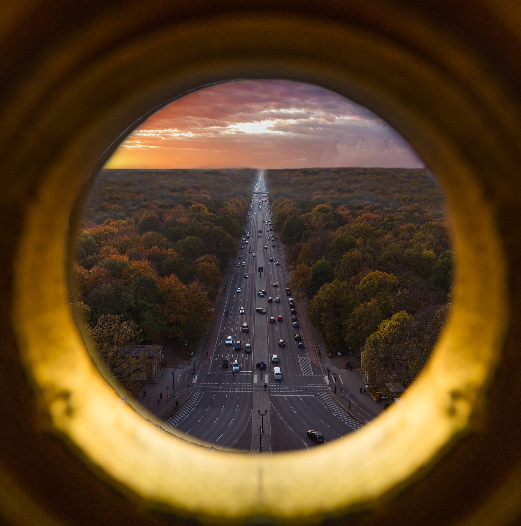 View of roads and green spaces from the Victory Column in Berlin, Germany